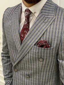 Varteni Navy Blue Slim Fit Peak Lapel Double Breasted Striped Suit-baagr.myshopify.com-1-BOJONI