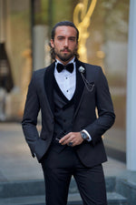 Load image into Gallery viewer, Bojoni Amato Slim Fit Mono Collared Black Tuxedo
