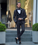 Load image into Gallery viewer, Bojoni Amato Slim Fit Mono Collared Black Tuxedo
