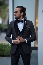 Load image into Gallery viewer, Bojoni Amato Slim Fit Mono Collared Black Tuxedo
