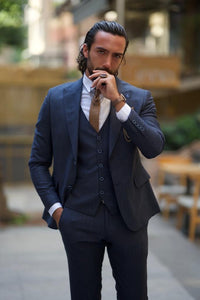 Bojoni Amato Slim Fit Striped Dark Blue Suit