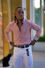 Load image into Gallery viewer, Bojoni Amato Slim Fit Striped Camel Shirt
