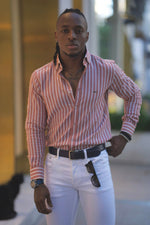 Load image into Gallery viewer, Bojoni Amato Slim Fit Striped Camel Shirt
