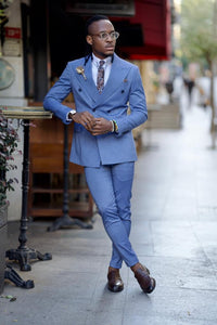 Bojoni Astoria Slim Fit Blue Double Breasted Suit | BOJONI