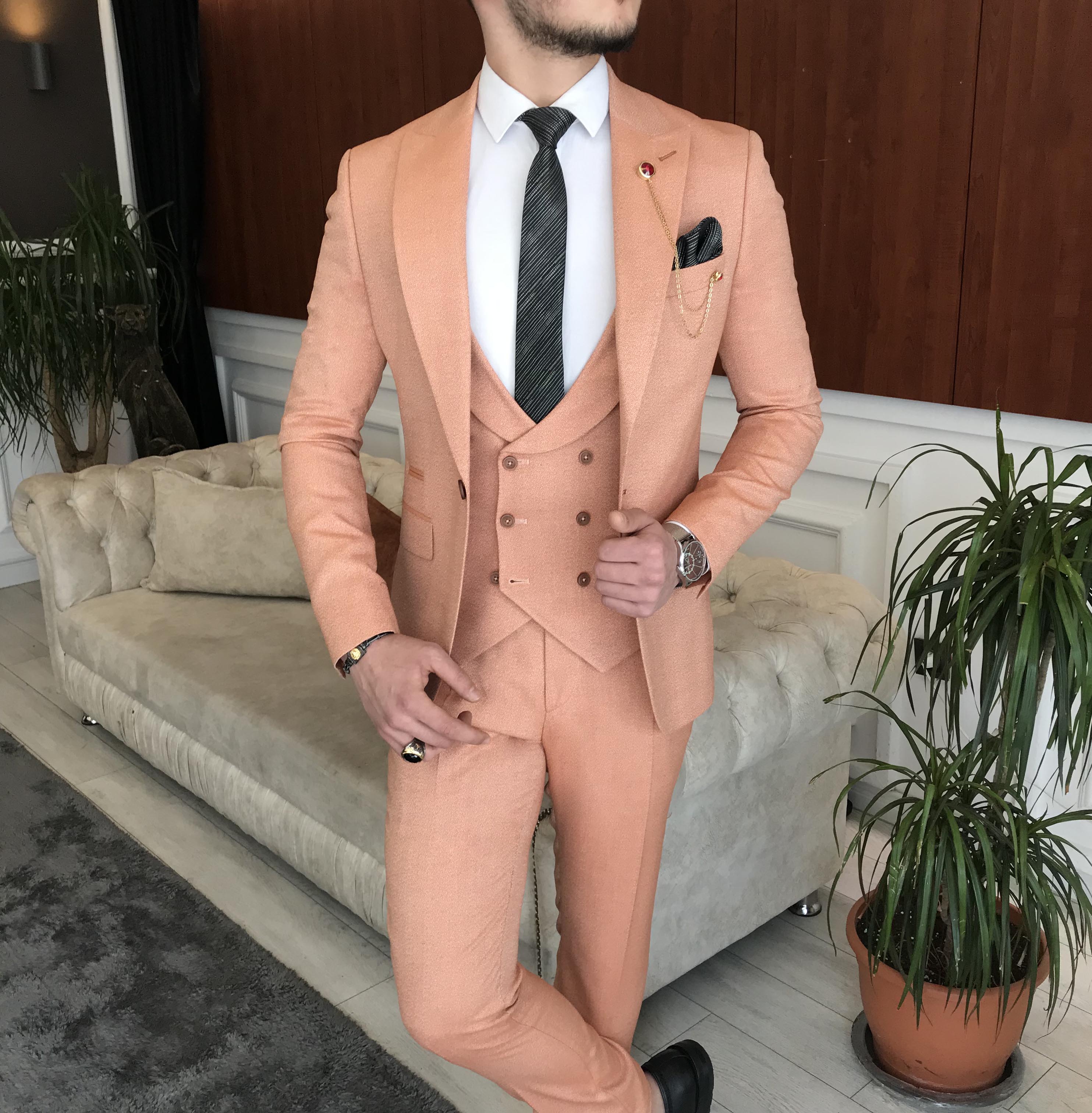 Bojoni Cagliari Orange Slim-Fit Suit 3-Piece