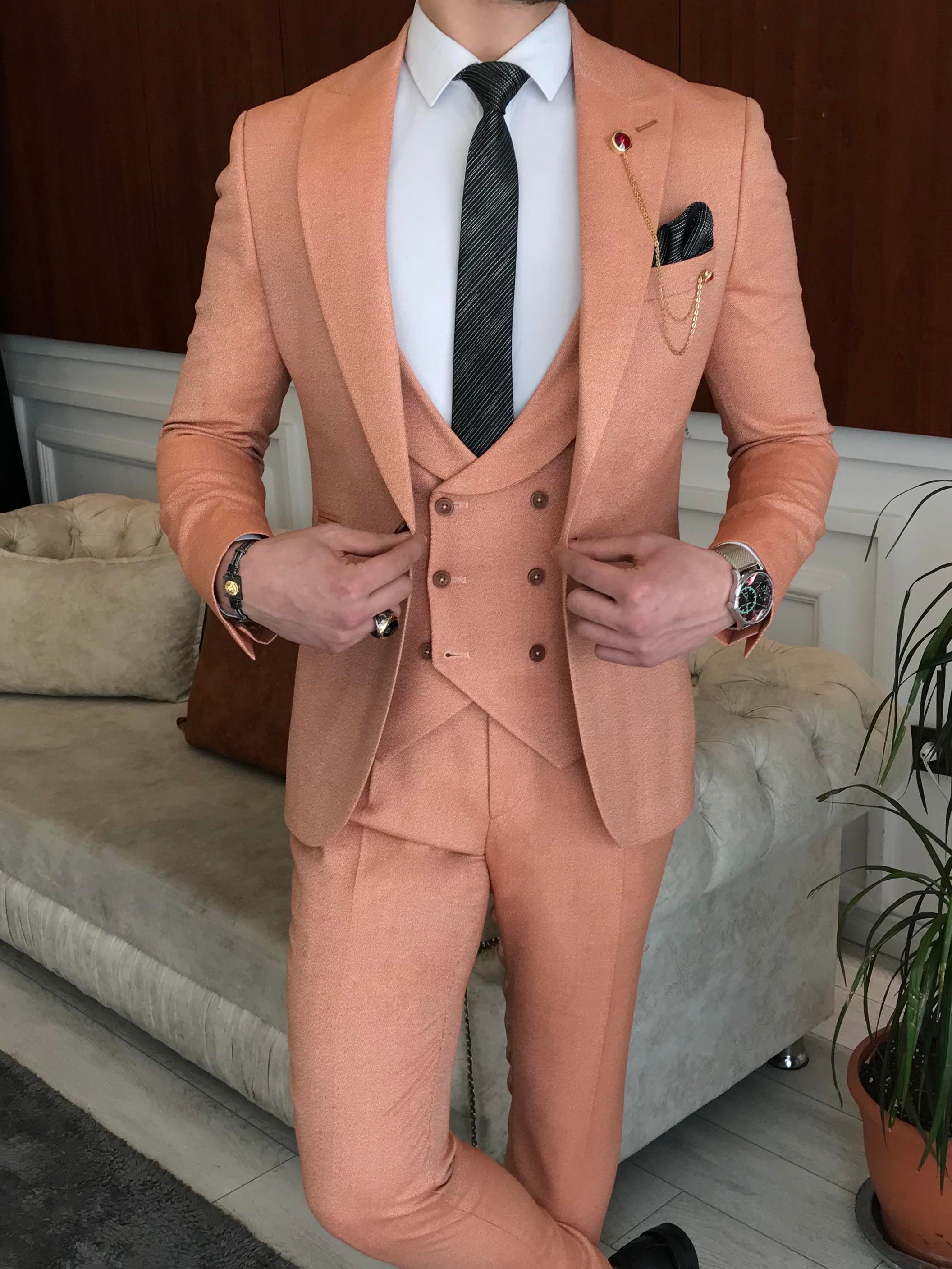 Bojoni Cagliari Orange Slim-Fit Suit 3-Piece