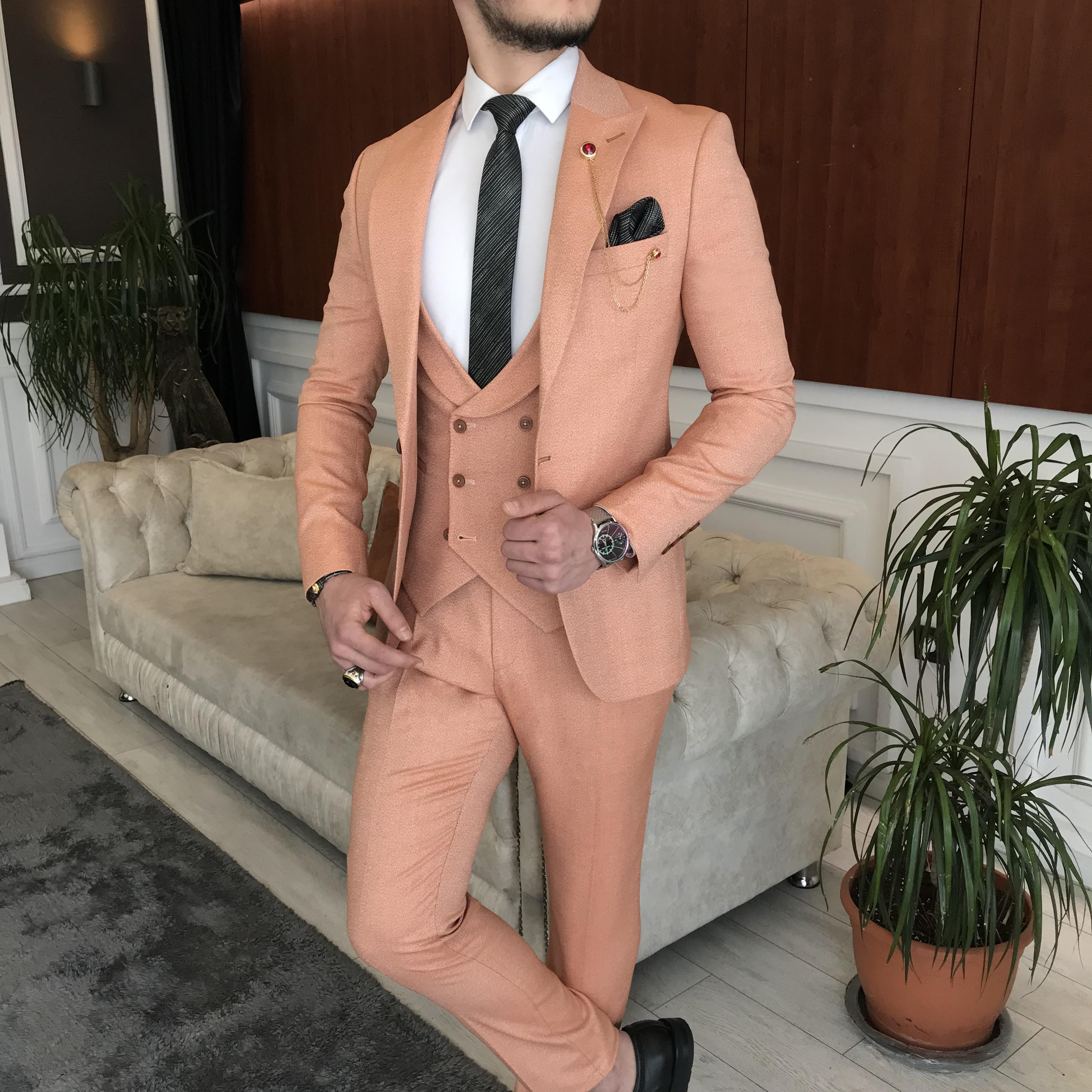 Bojoni Cagliari Orange Slim-Fit Suit 3-Piece