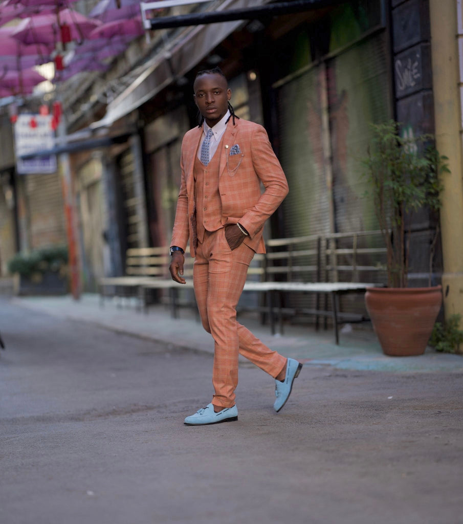 Bojoni Uluwatu Plaid Slim Fit Striped Salmon Slim Fit Suit | BOJONI