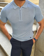 Load image into Gallery viewer, Rawlins Blue Slim Fit Collar Neck Zipper Knitwear T-Shirt-baagr.myshopify.com-T-shirt-BOJONI
