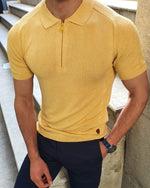 Load image into Gallery viewer, Rawlins Yellow Slim Fit Collar Neck Zipper Knitwear T-Shirt-baagr.myshopify.com-T-shirt-BOJONI
