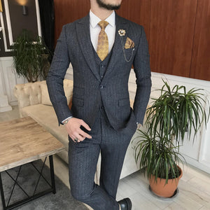 Bojoni Cagliari Navy Striped Slim-Fit Suit 3-Piece