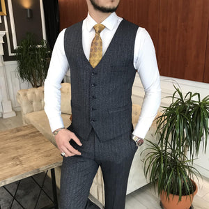 Bojoni Cagliari Navy Striped Slim-Fit Suit 3-Piece