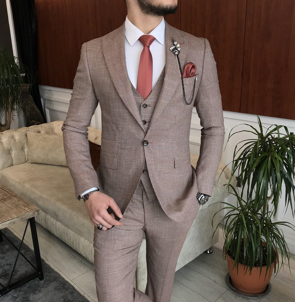 Bojoni Cagliari Orange Slim-Fit Suit 3-Piece