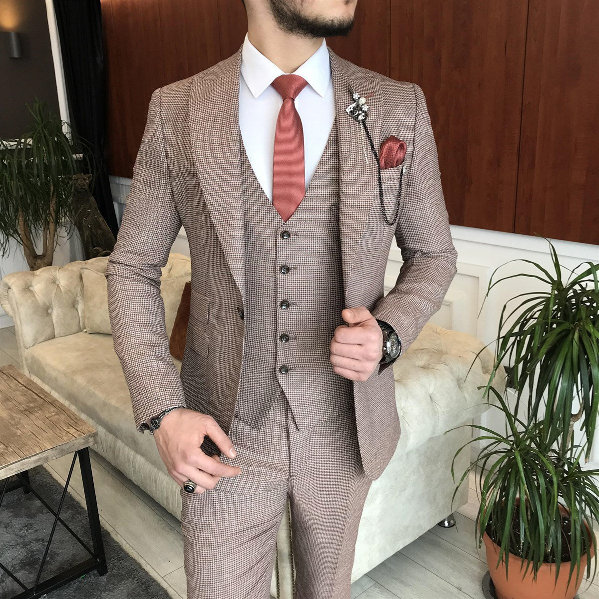 Bojoni Cagliari Orange Slim-Fit Suit 3-Piece