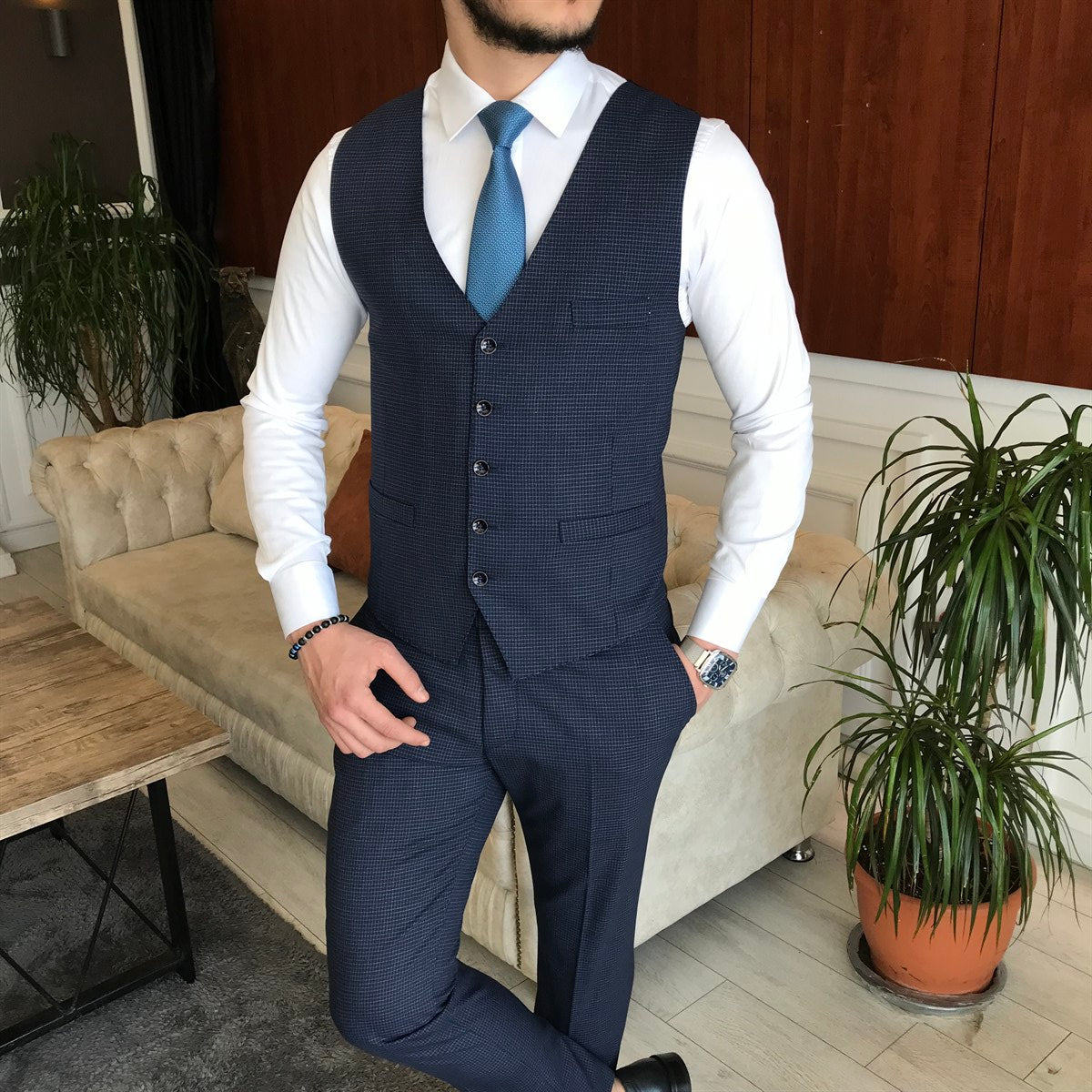 Bojoni Cagliari Navy Slim-Fit Suit 3-Piece