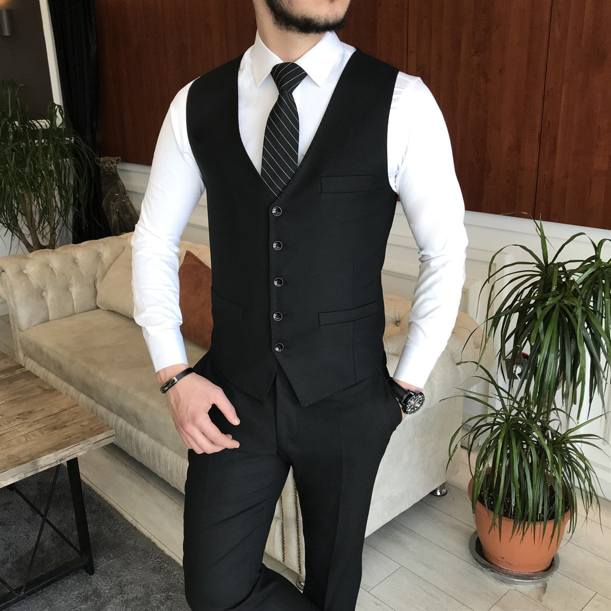 Bojoni Cagliari  Black Slim-Fit Suit 3-Piece