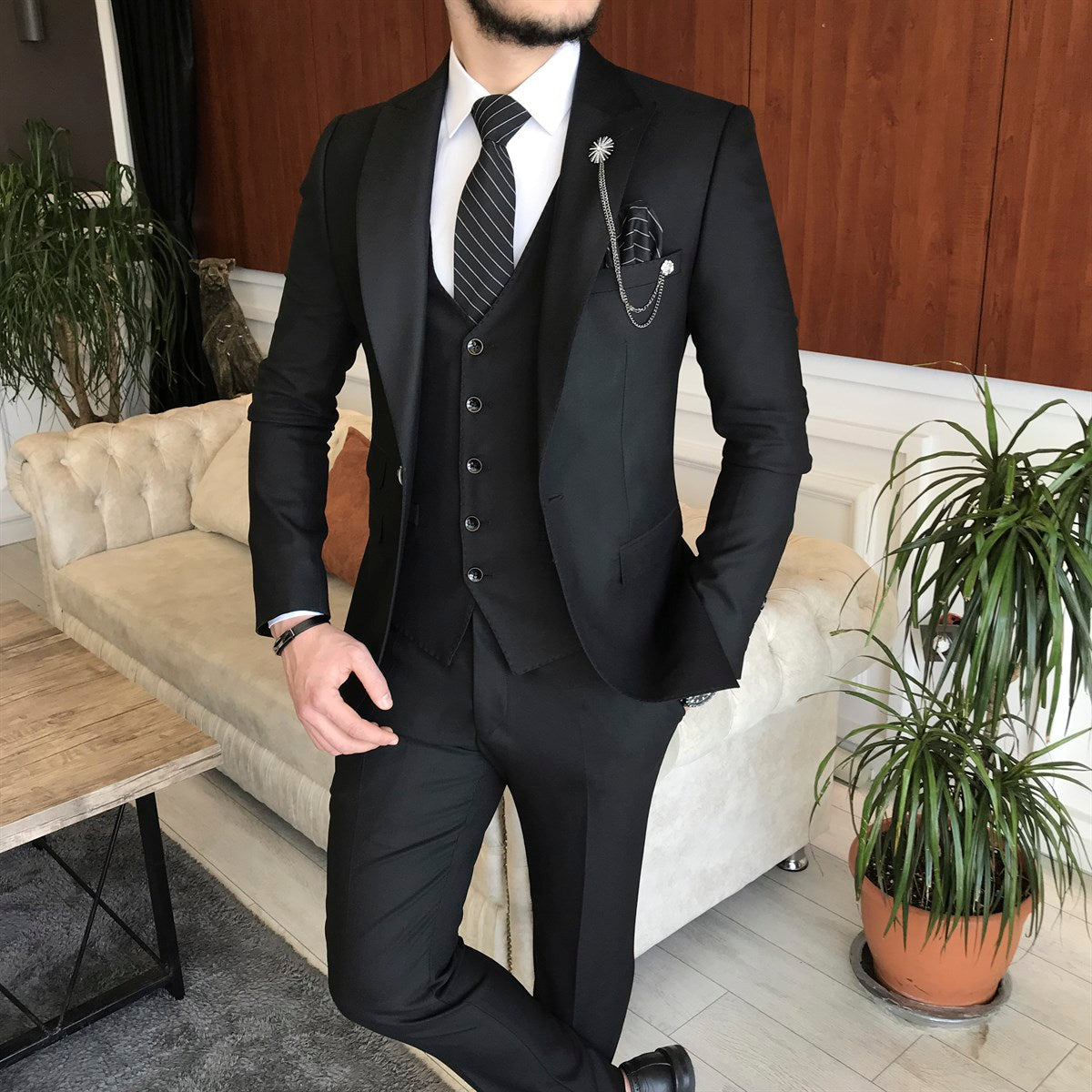 Black Slim-Fit Suit 3-Piece  Slim fit suit, Slim fit suits, Slim