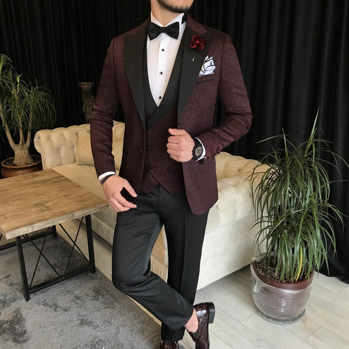 Bojoni Cagliari Bordeaux Slim-Fit Tuxedo 3-Piece | BOJONI