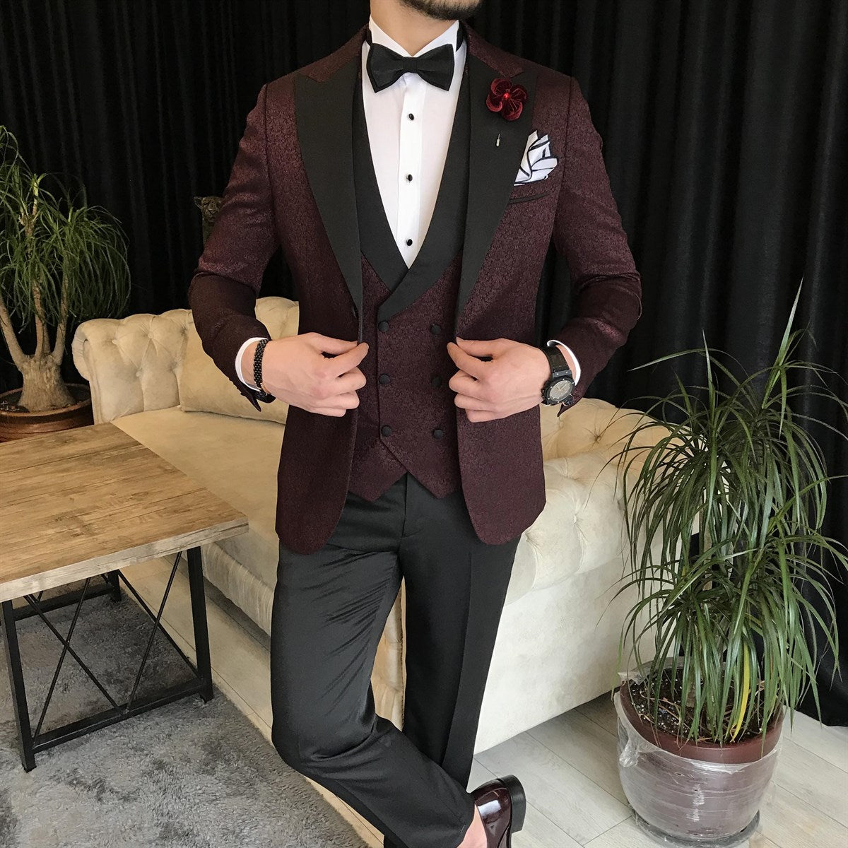 Bojoni Cagliari Bordeaux Slim-Fit Tuxedo 3-Piece | BOJONI