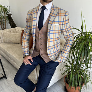 Bojoni Cagliari Orange Plaid Slim-Fit Suit 3-Piece