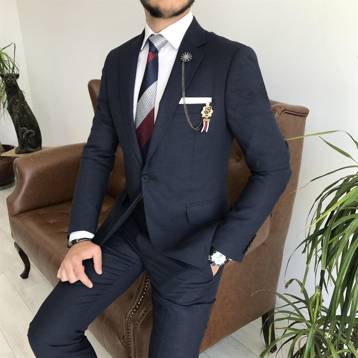 Bojoni Cagliari Navy Slim-Fit Suit 3-Piece