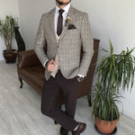 Load image into Gallery viewer, Bojoni Cagliari Beige Plaid Slim-Fit Suit 3-Piece
