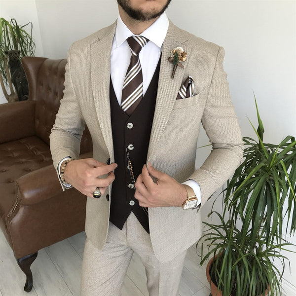 Bojoni Cagliari Beige Slim-Fit Suit 3-Piece | BOJONI