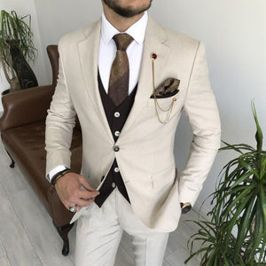 Bojoni Cagliari Beige Slim-Fit Suit 3-Piece