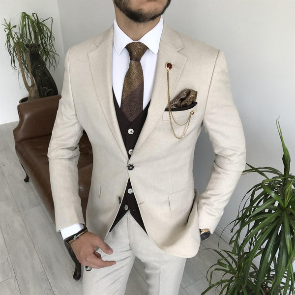 Bojoni Cagliari Beige Slim-Fit Suit 3-Piece | BOJONI