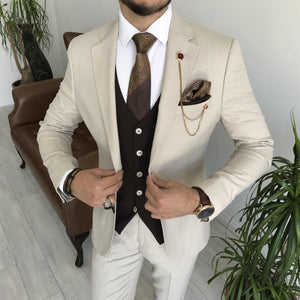 Bojoni Cagliari Beige Slim-Fit Suit 3-Piece