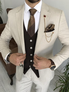 Bojoni Cagliari Beige Slim-Fit Suit 3-Piece