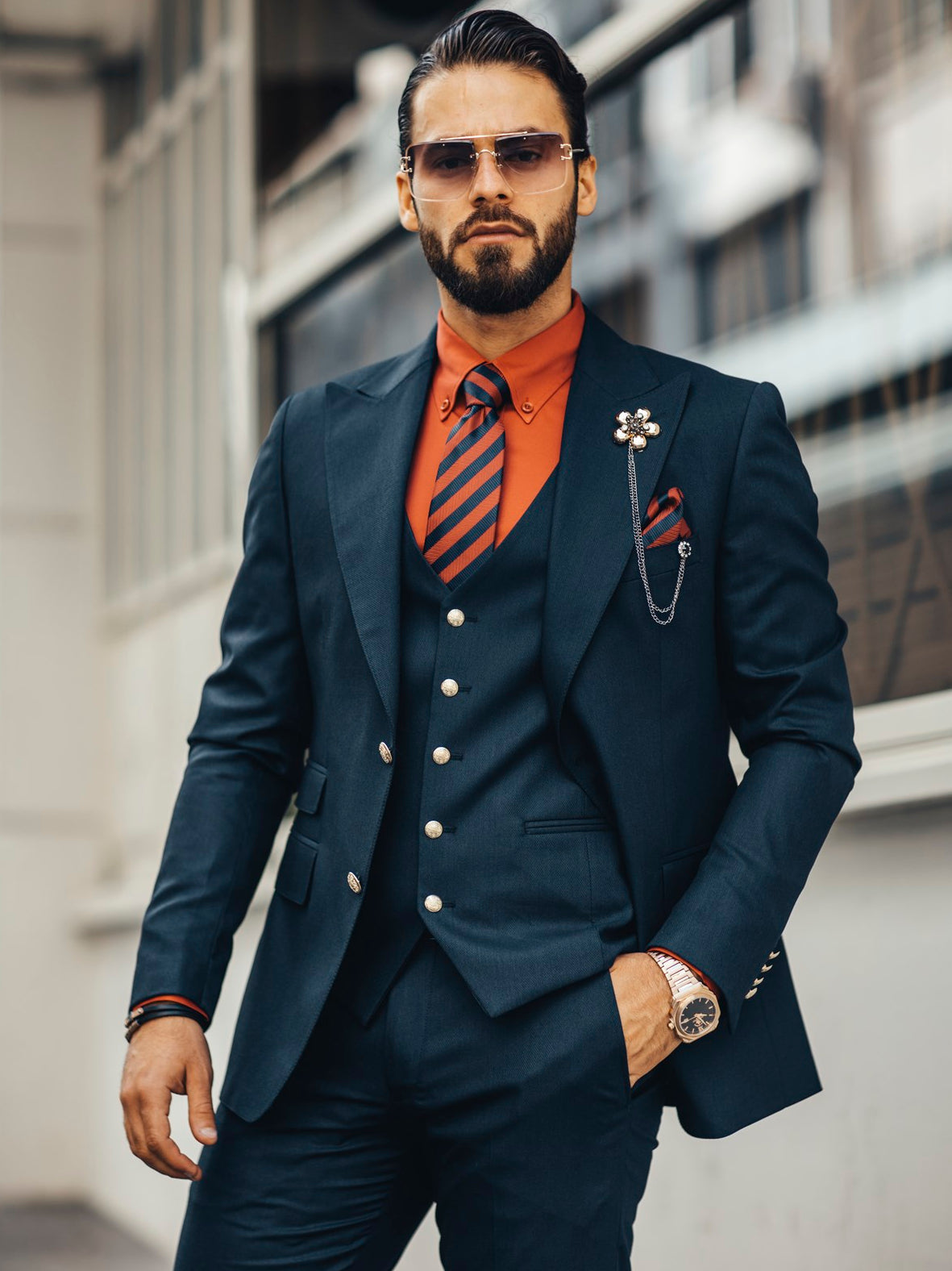 Bojoni Cagliari Navy Slim-Fit Suit 3-Piece