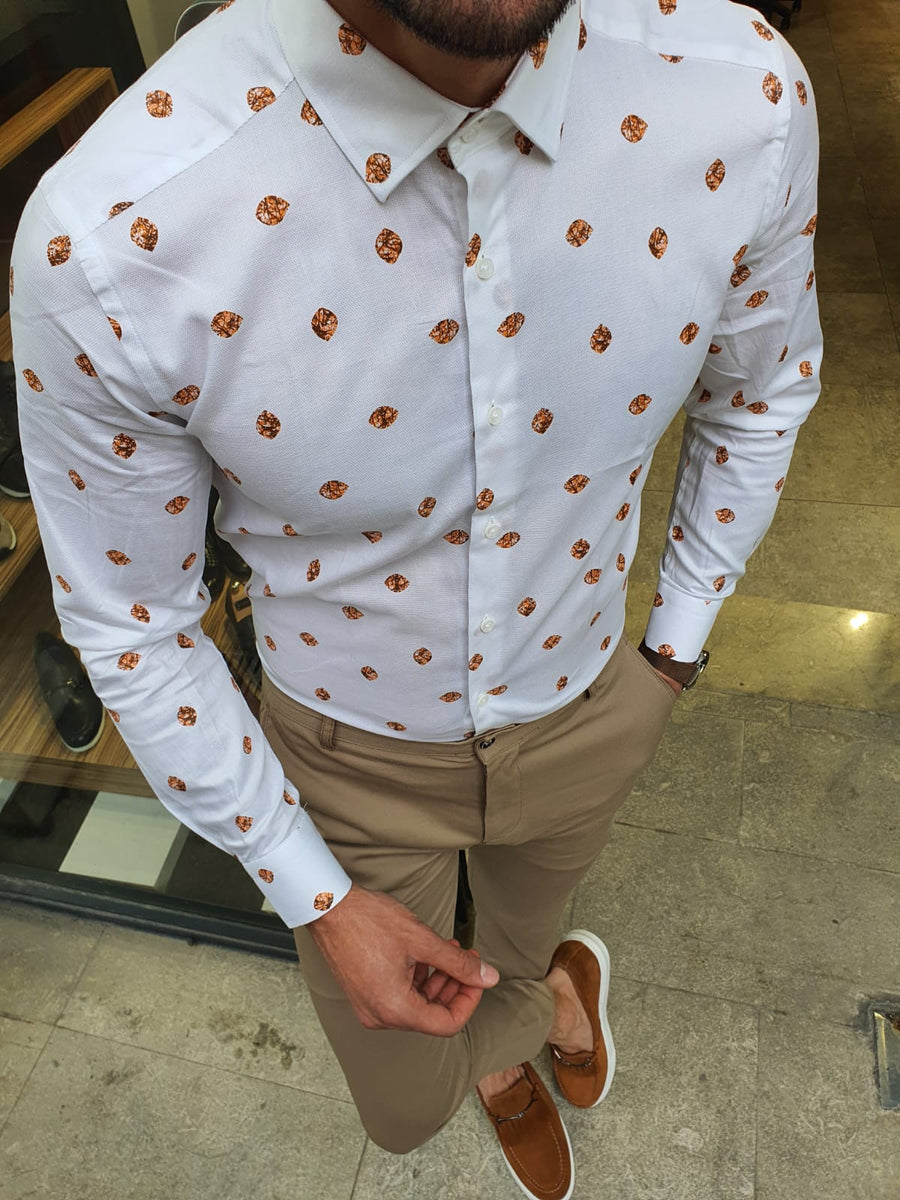 Toni Ogden Orange Slim Fit Cotton Shirt | BOJONI