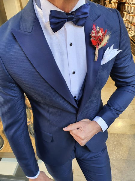 Grassano Navy Blue Slim Fit Peak Lapel Tuxedo | BOJONI
