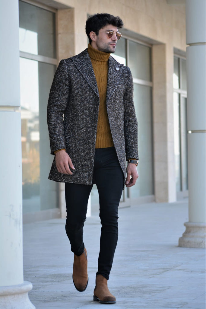 Saponi wool Coat Brown & Khaki | BOJONI