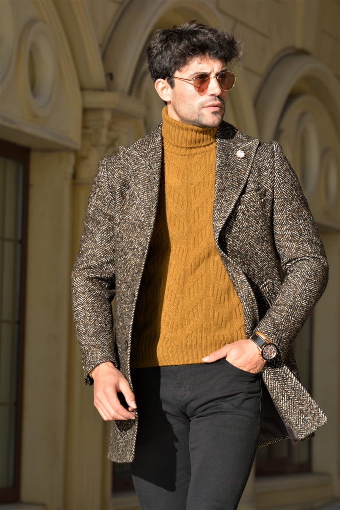 Saponi wool Coat Brown & Khaki | BOJONI