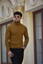 Load image into Gallery viewer, Vicenza Slim-fit Patterned Turtleneck wool Knitwear Camel-baagr.myshopify.com-sweatshirts-BOJONI
