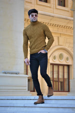 Load image into Gallery viewer, Vicenza Slim-fit Patterned Turtleneck wool Knitwear Camel-baagr.myshopify.com-sweatshirts-BOJONI
