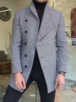Load image into Gallery viewer, Saponi Slim-fit Collar Wool Coat Gray-baagr.myshopify.com-Jacket-BOJONI
