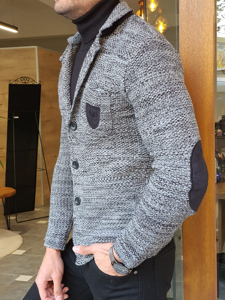 Saponi Slim-fit Buttoned Knitwear Jacket Black | BOJONI