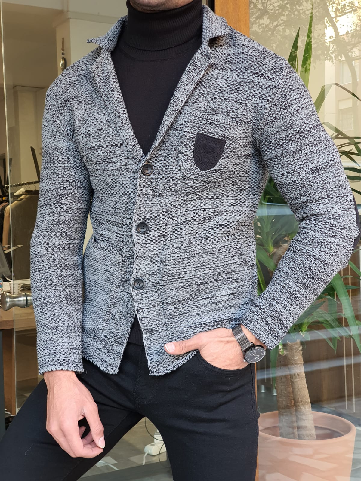 Saponi Slim-fit Buttoned Knitwear Jacket Black-baagr.myshopify.com-Jacket-BOJONI
