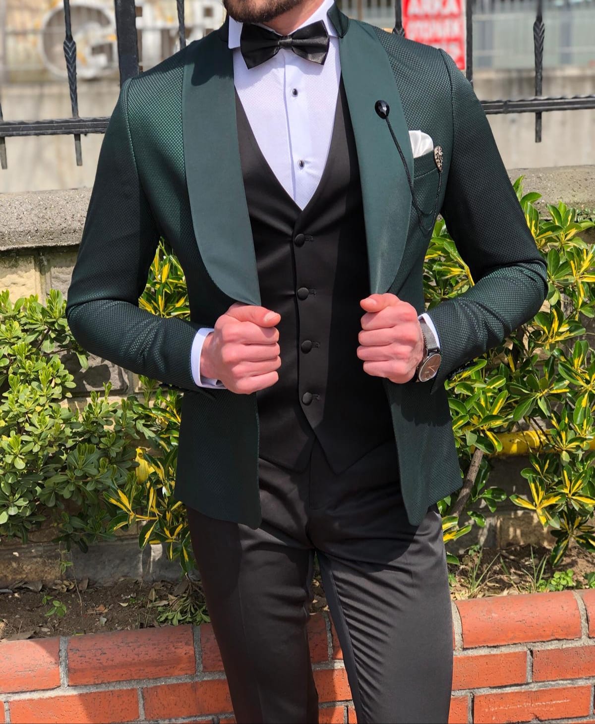 Hendiff Slim-Fit  Tuxedo Suit Vest Green-baagr.myshopify.com-suit-BOJONI