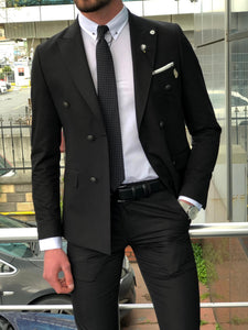 Black slim fit sales double breasted suit