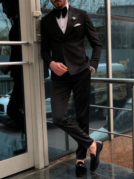 Dundoff Slim Fit Tuxedo Double Breasted Suit Black BOJONI