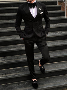 Dundoff Slim-Fit Tuxedo Double Breasted Suit Black | BOJONI