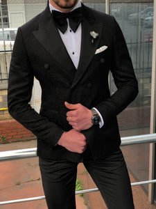Dundoff Slim-Fit Tuxedo Double Breasted Suit Black | BOJONI