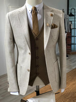 Load image into Gallery viewer, Slim-Fit Patterned Jacket Beige-baagr.myshopify.com-suit-BOJONI
