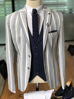 Load image into Gallery viewer, Slim-Fit Striped Jacket Gray-baagr.myshopify.com-suit-BOJONI
