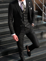 Load image into Gallery viewer, Deswesh Slim-Fit Striped Suit Vest Black-baagr.myshopify.com-suit-BOJONI
