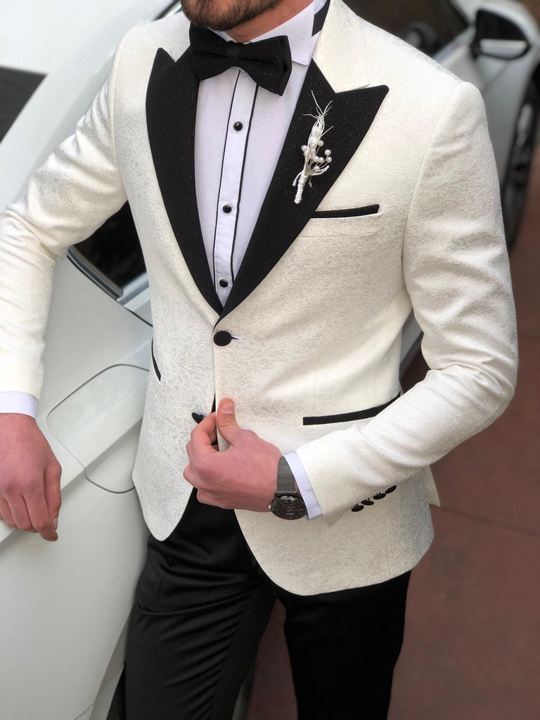 Bloom Slim-Fit Tuxedo Suit Vest Ecru | BOJONI